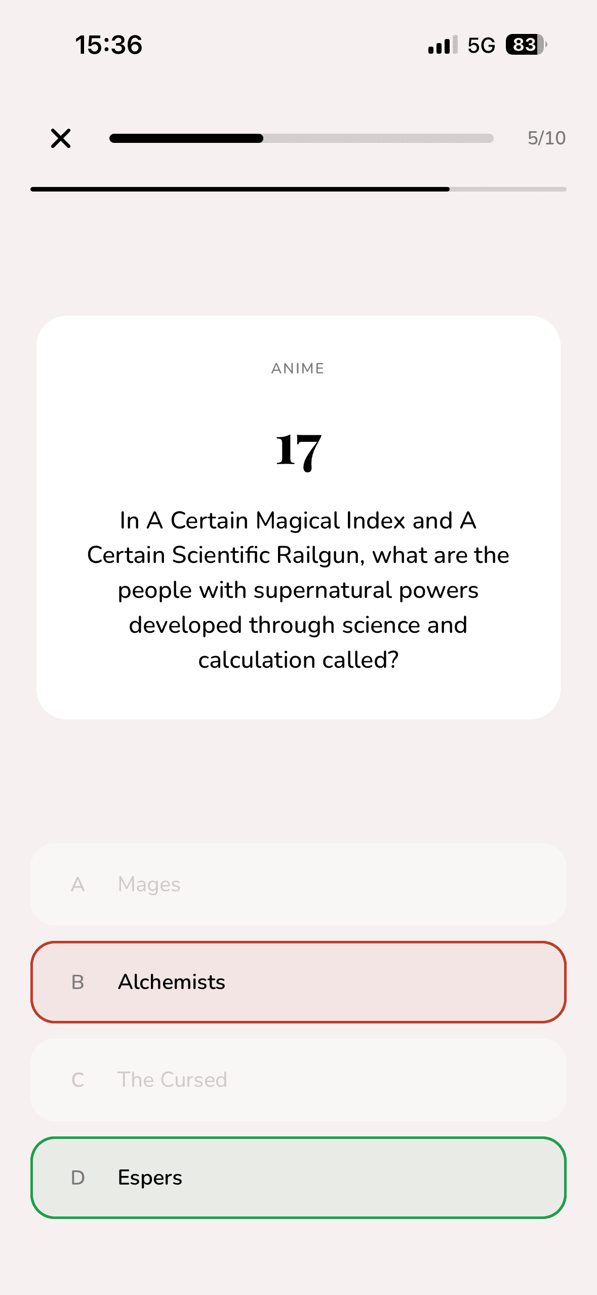 BrainLadders quiz question screen
